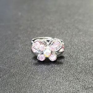Silver tone pink rhinestone butterfly ring